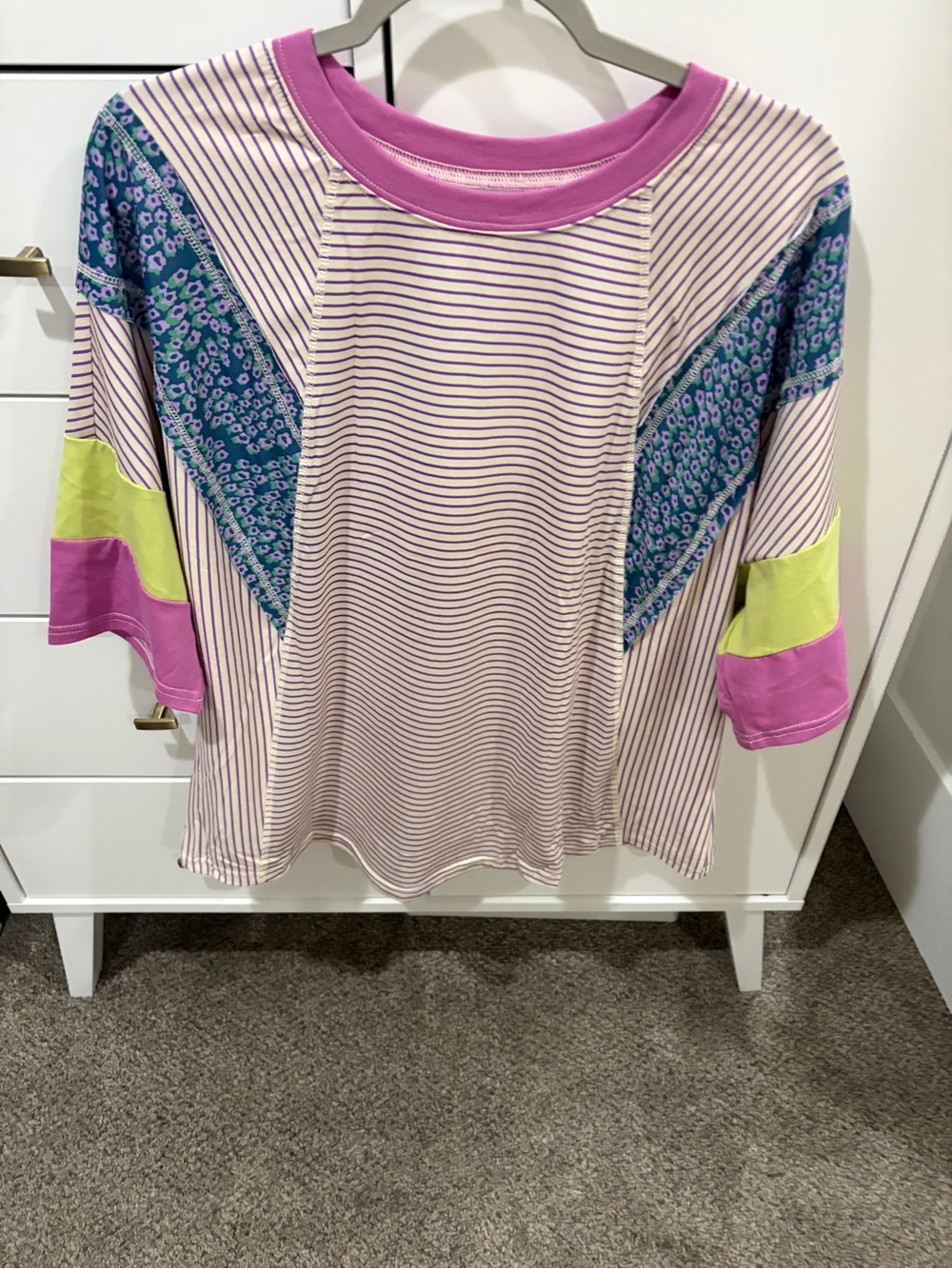 Mixed-Print Short Sleeve Tee in Pink & Purple
